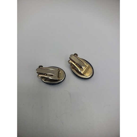 Vintage Earrings Clip On Sodalite Stone Gold Tone Jewelry Costume - Picture 12 of 13